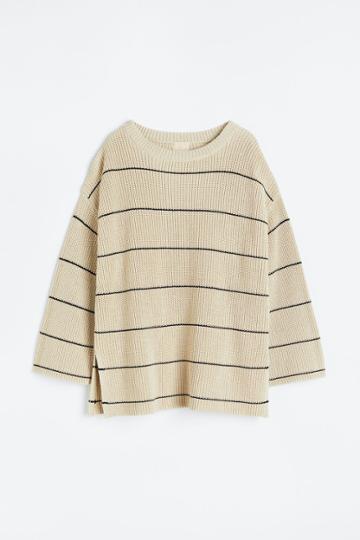 H & M - Oversized Rib-knit Sweater - Beige