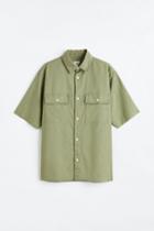 H & M - Regular Fit Linen-blend Shirt - Green