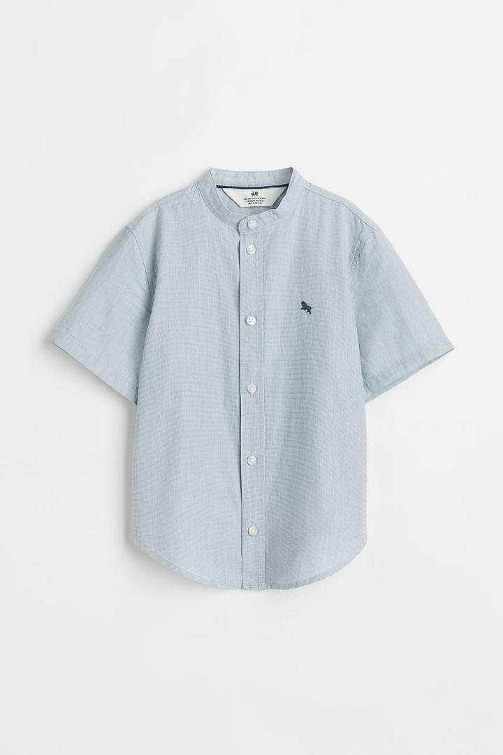 H & M - Shirt With Band Collar - Green