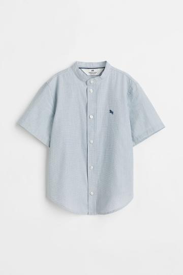 H & M - Shirt With Band Collar - Green