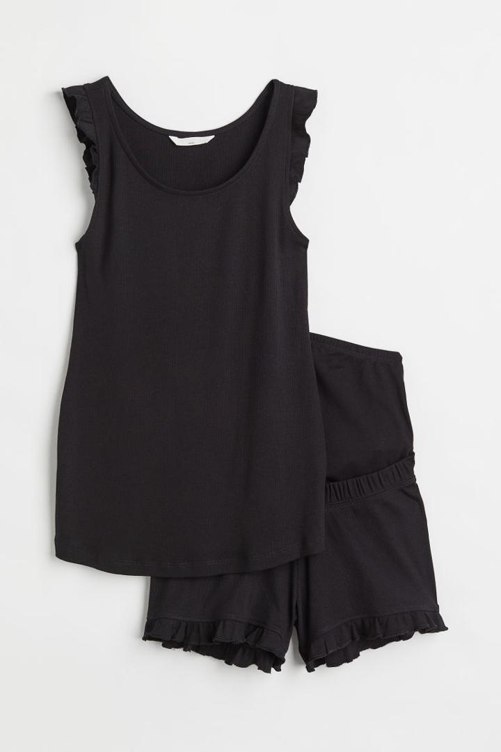 H & M - Mama Ribbed Cotton Set - Black