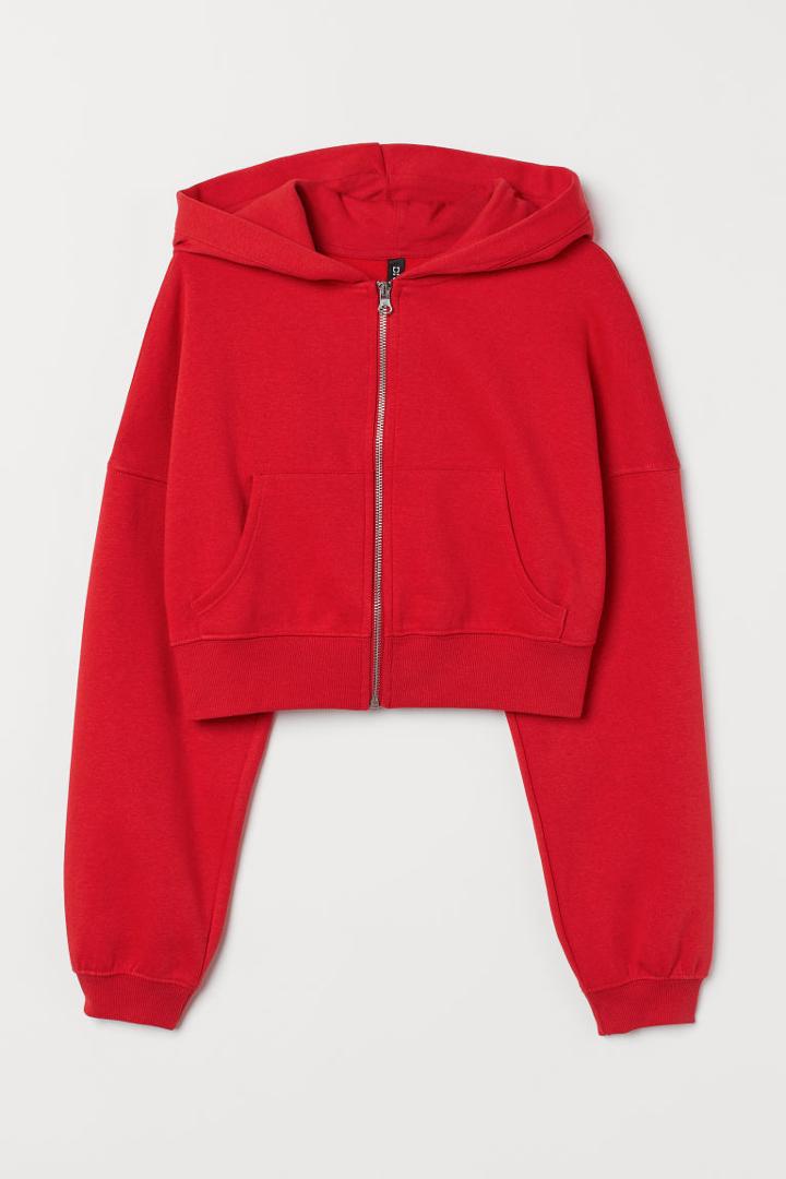 H & M - Short Hooded Sweatshirt Jacket - Red
