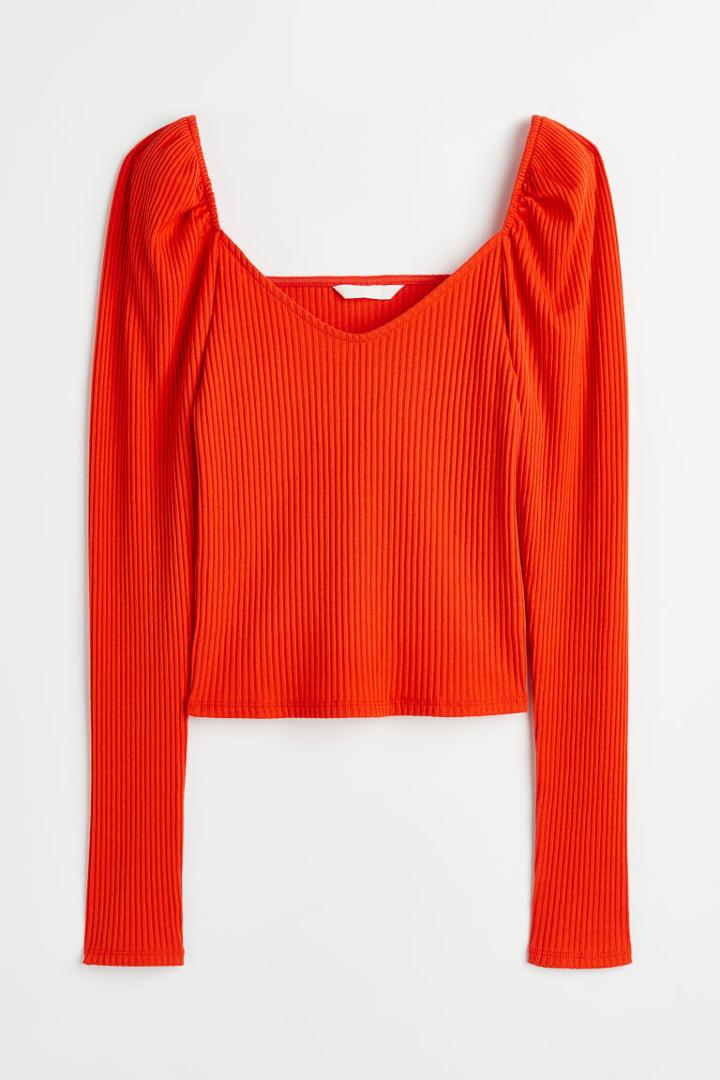 H & M - Ribbed Short Top - Orange