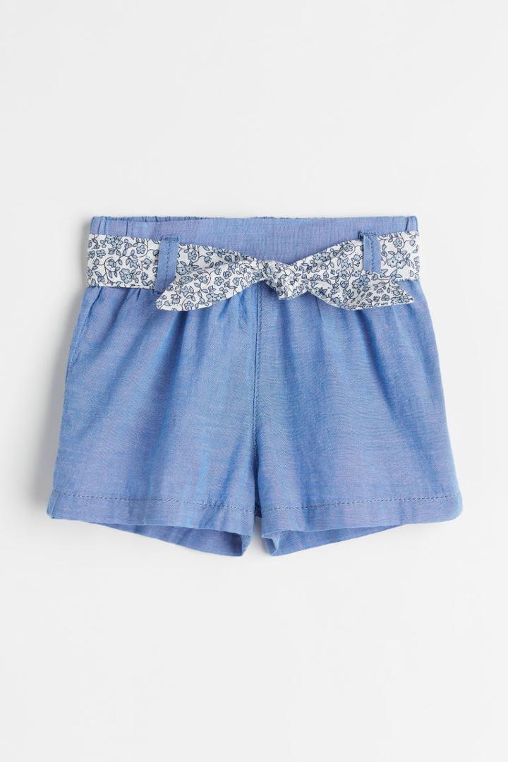 H & M - Tie-belt Shorts - Blue