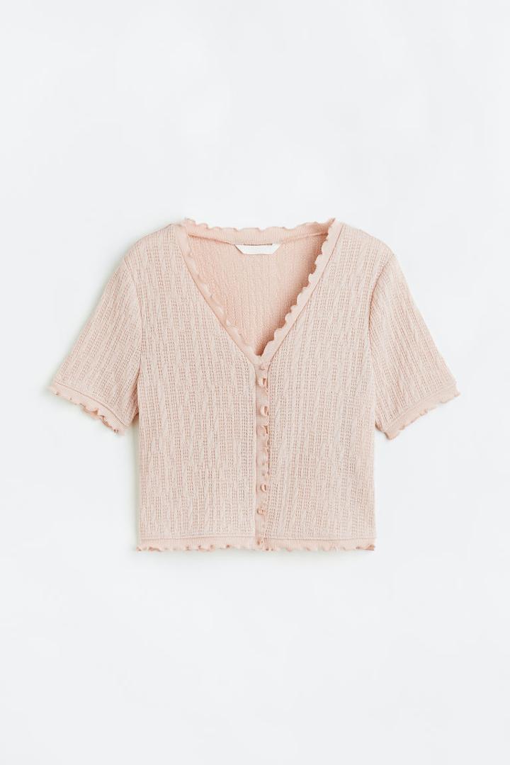 H & M - Short-sleeved Jersey Cardigan - Beige