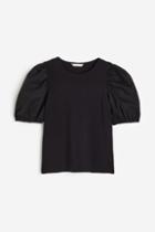 H & M - Puff-sleeved Top - Black