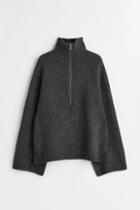H & M - Wool-blend Half-zip Sweater - Gray