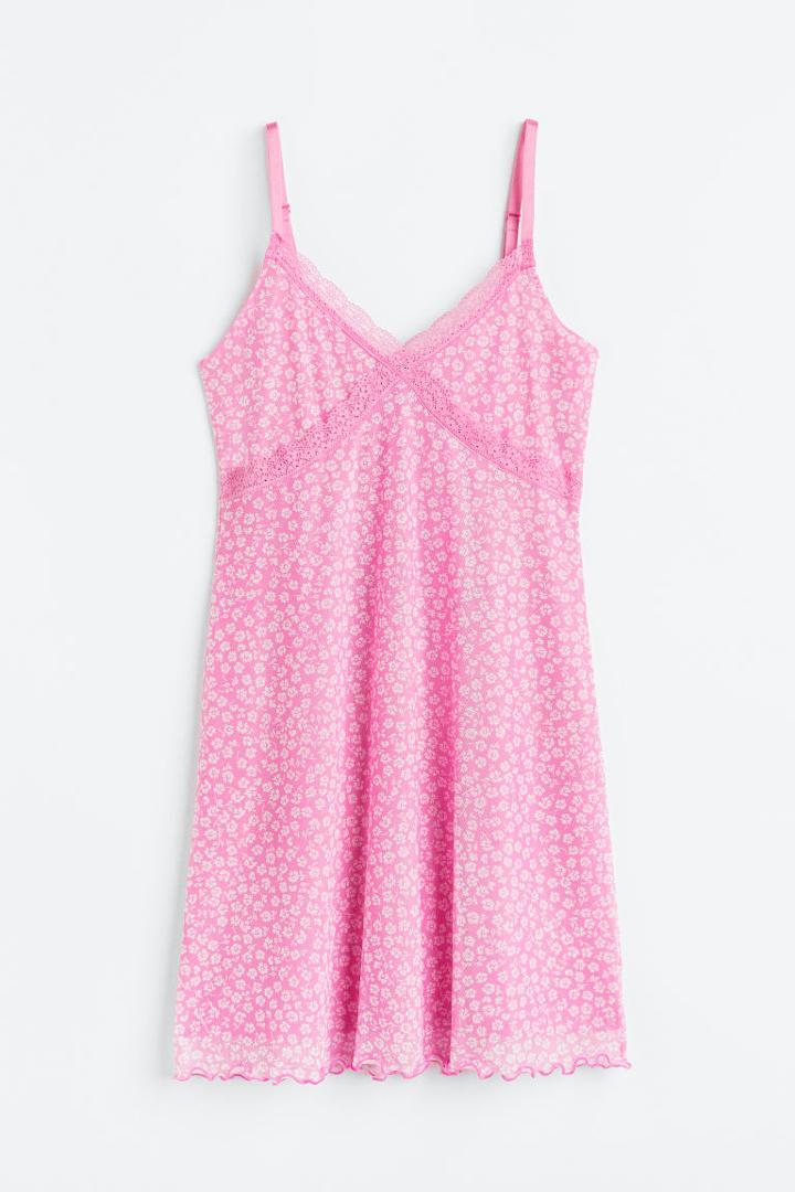 H & M - Lace-trimmed Mesh Dress - Pink