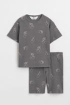 H & M - 2-piece Ribbed Cotton Jersey Set - Gray
