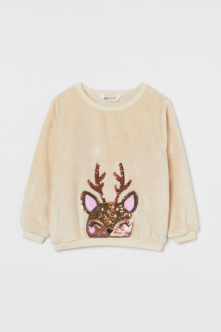 H & M - Design-front Sweatshirt - Beige
