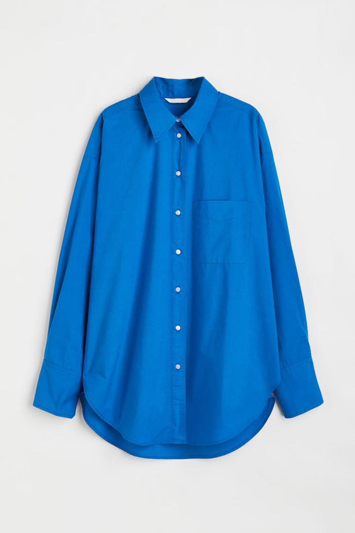 H & M - Oversized Cotton Shirt - Blue