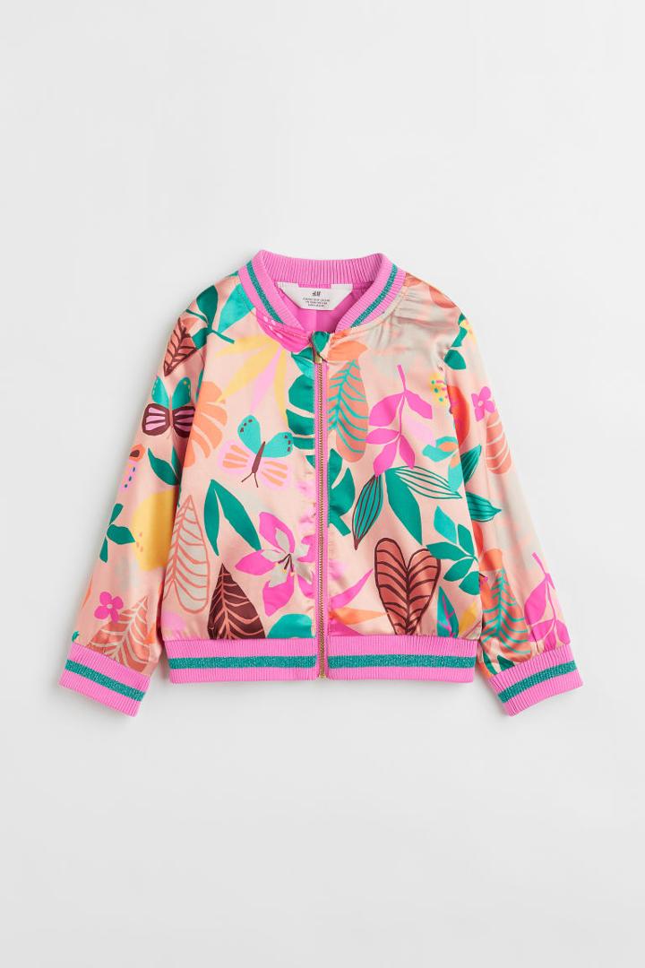 H & M - Patterned Satin Bomber Jacket - Orange