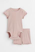 H & M - Ribbed Cotton Set - Pink