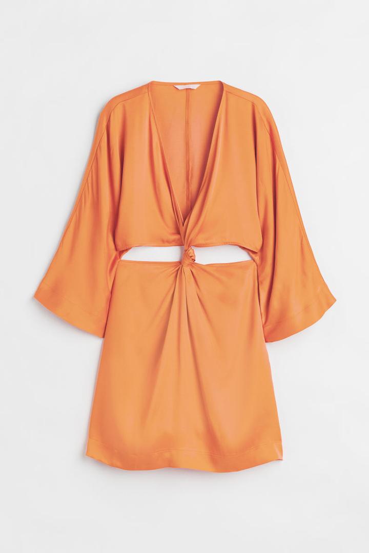 H & M - Knot-detail Cut-out Dress - Orange