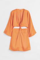 H & M - Knot-detail Cut-out Dress - Orange