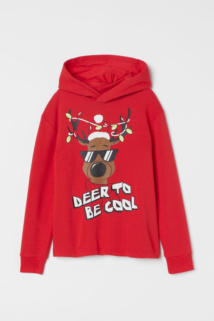 H & M - Printed Hoodie - Red