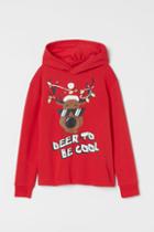 H & M - Printed Hoodie - Red