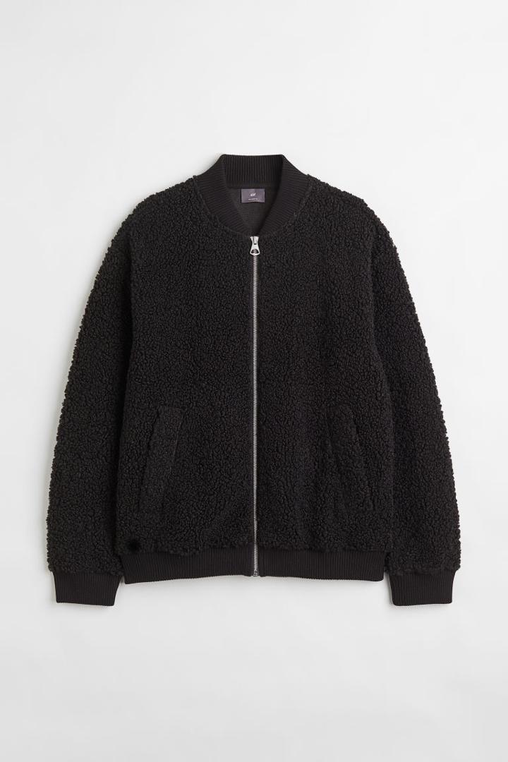 H & M - Relaxed Fit Faux Shearling Jacket - Black