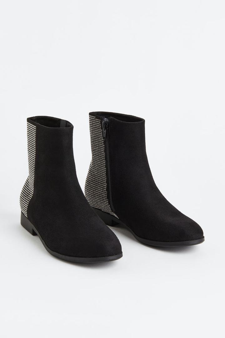 H & M - Rhinestone-embellished Boots - Black