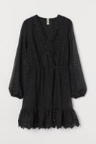 H & M - Lace-detail Plumeti Dress - Black