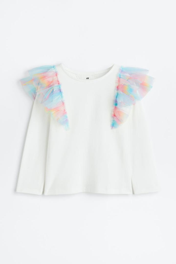 H & M - Ruffle-trimmed Top - White