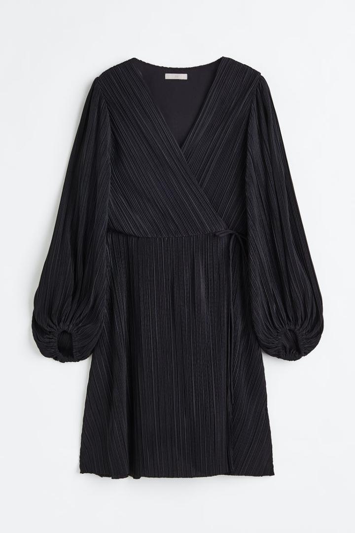 H & M - Pleated Wrapover Dress - Black