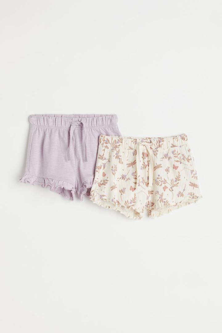 H & M - 2-pack Cotton Shorts - Purple