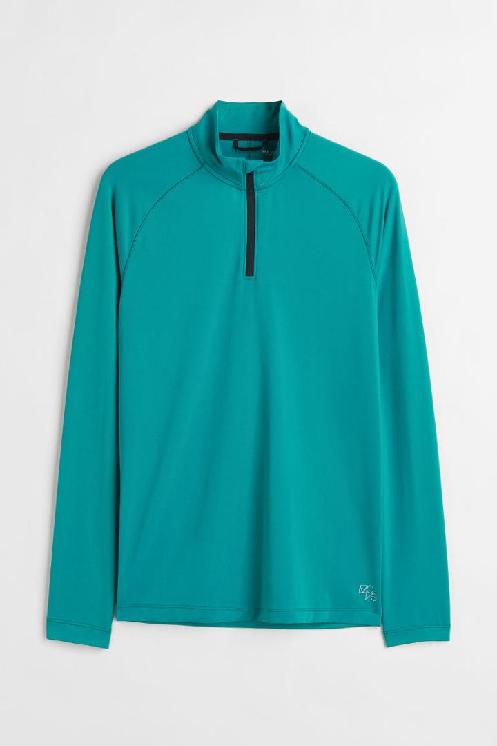 H & M - Regular Fit Long-sleeved Sports Shirt - Turquoise