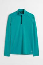 H & M - Regular Fit Long-sleeved Sports Shirt - Turquoise