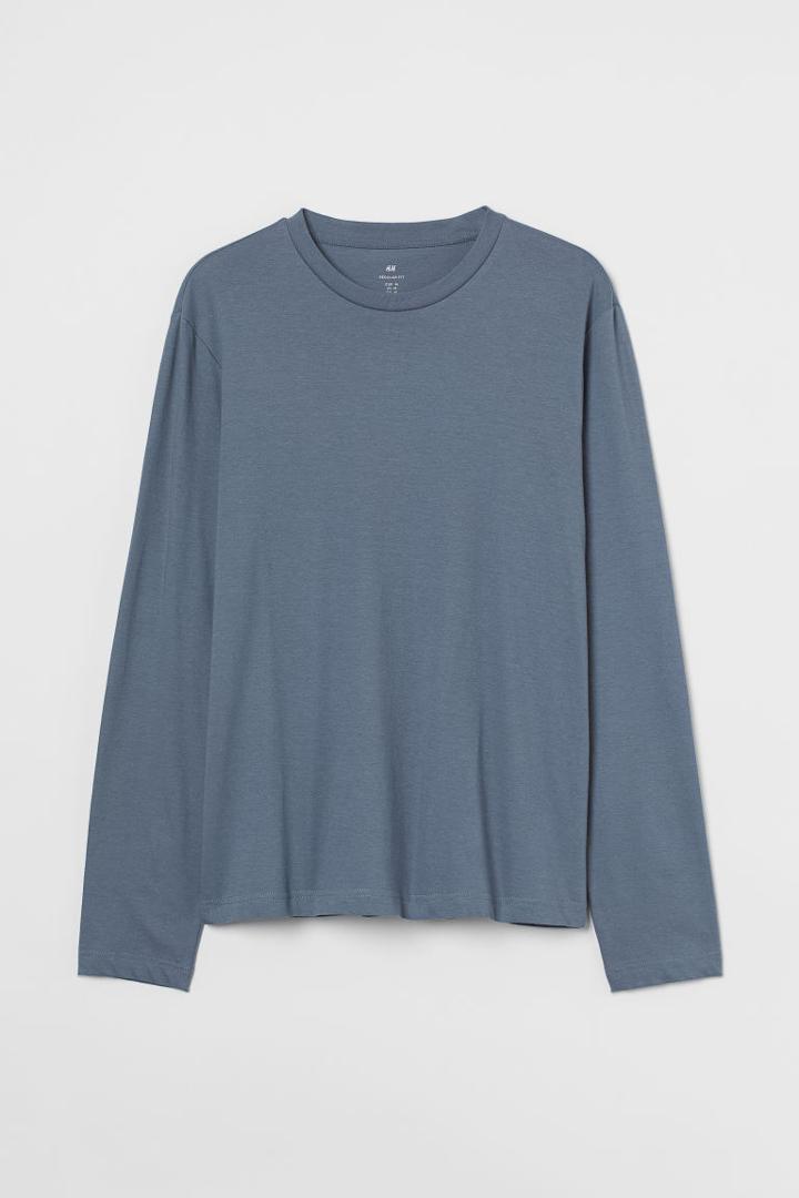 H & M - Regular Fit Long-sleeved Shirt - Gray