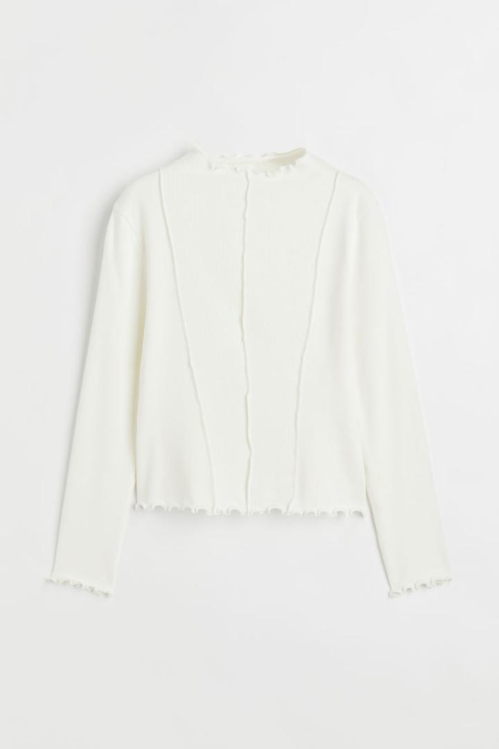 H & M - Long-sleeved Ribbed Top - White