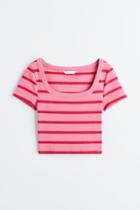H & M - Ribbed Cotton Top - Pink
