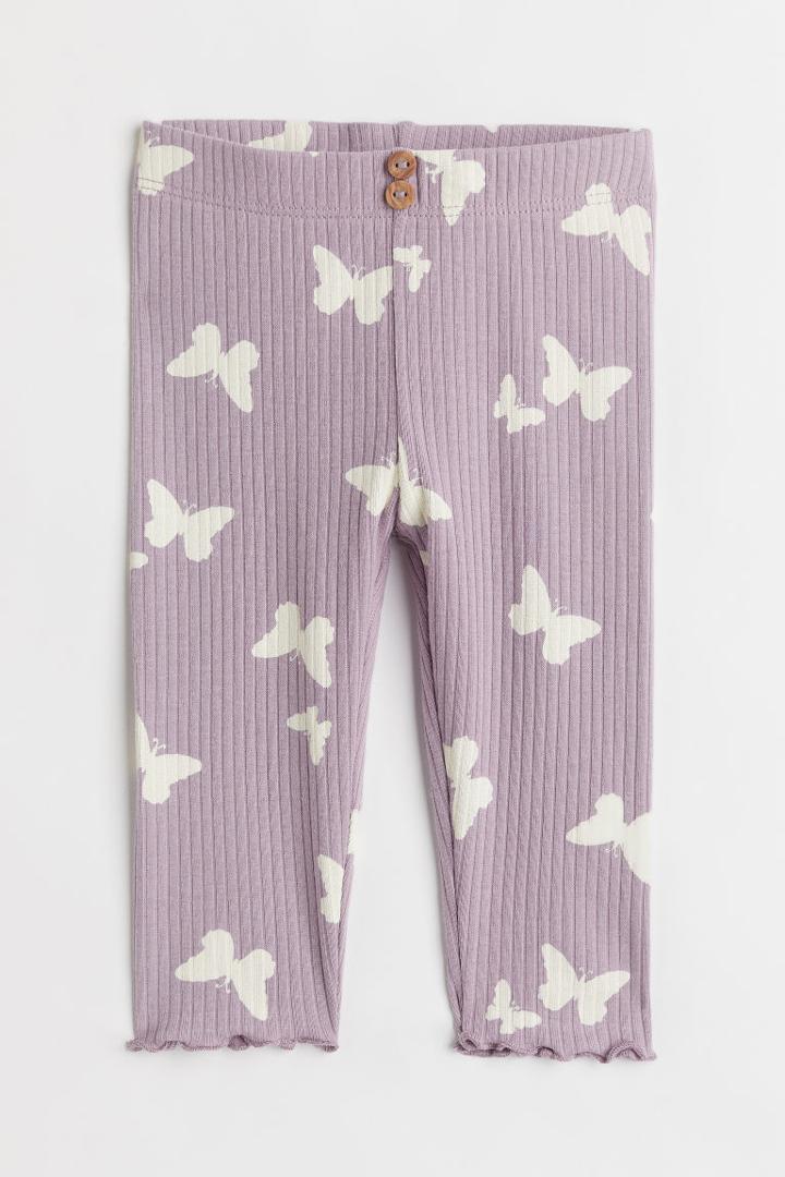 H & M - Ribbed Leggings - Purple