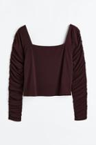 H & M - H & M+ Gathered-sleeve Jersey Top - Red