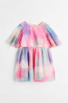 H & M - Patterned Tulle Dress - Pink