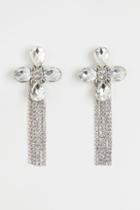 H & M - Flower-shaped Rhinestone Earrings - Silver