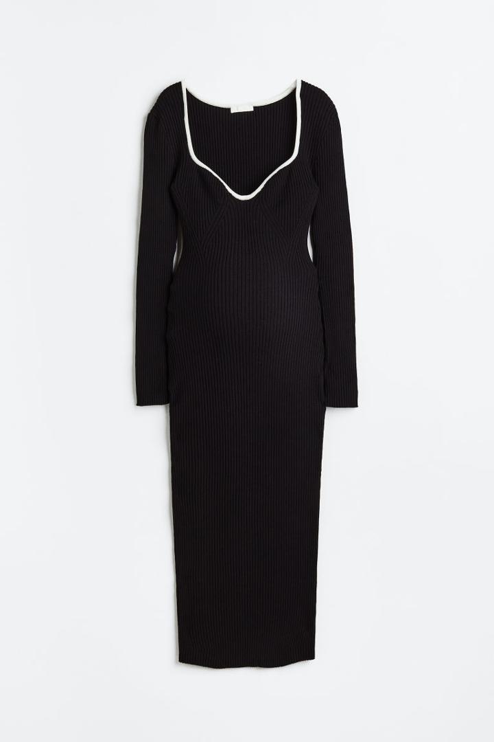 H & M - Mama Rib-knit Bodycon Dress - Black