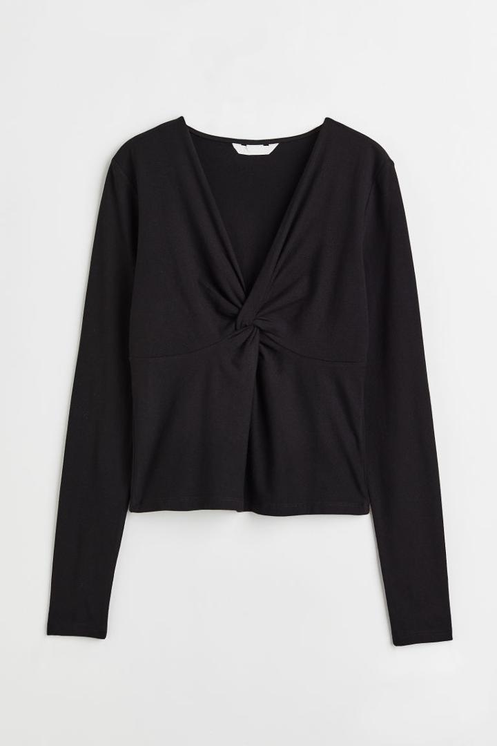 H & M - Jersey Top With Knot Detail - Black