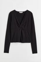 H & M - Jersey Top With Knot Detail - Black