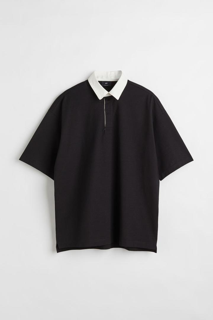 H & M - Oversized Fit Polo Shirt - Black