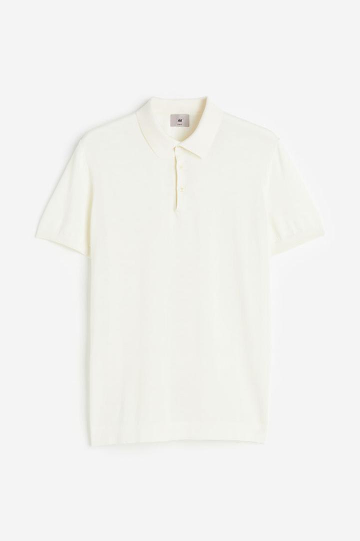 H & M - Slim Fit Silk-blend Polo Shirt - White