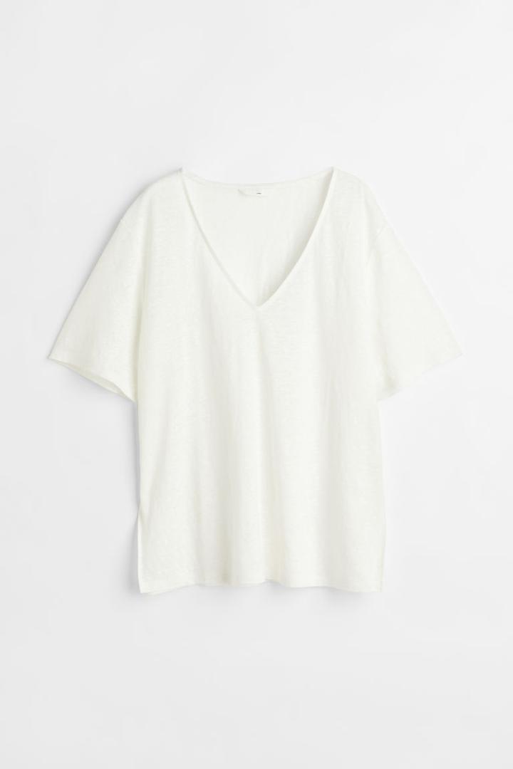 H & M - Linen Jersey T-shirt - White