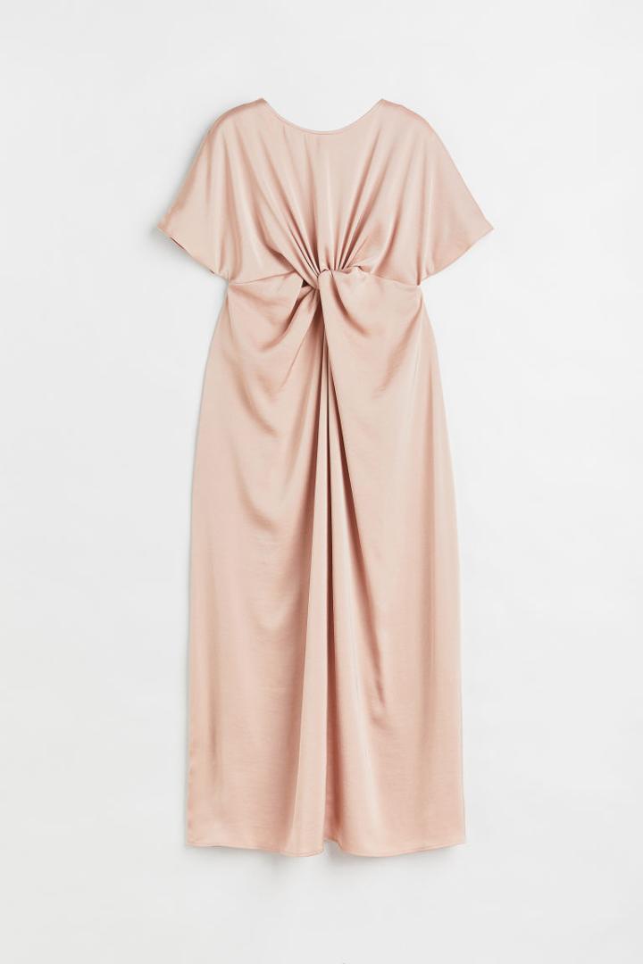 H & M - Mama Knot-detail Satin Dress - Orange