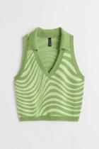 H & M - Knit Sweater Vest With Collar - Green