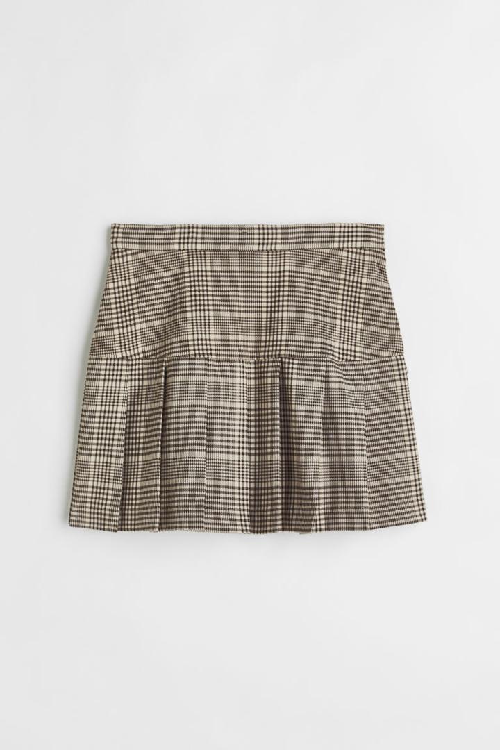 H & M - Pleated Twill Skirt - Beige