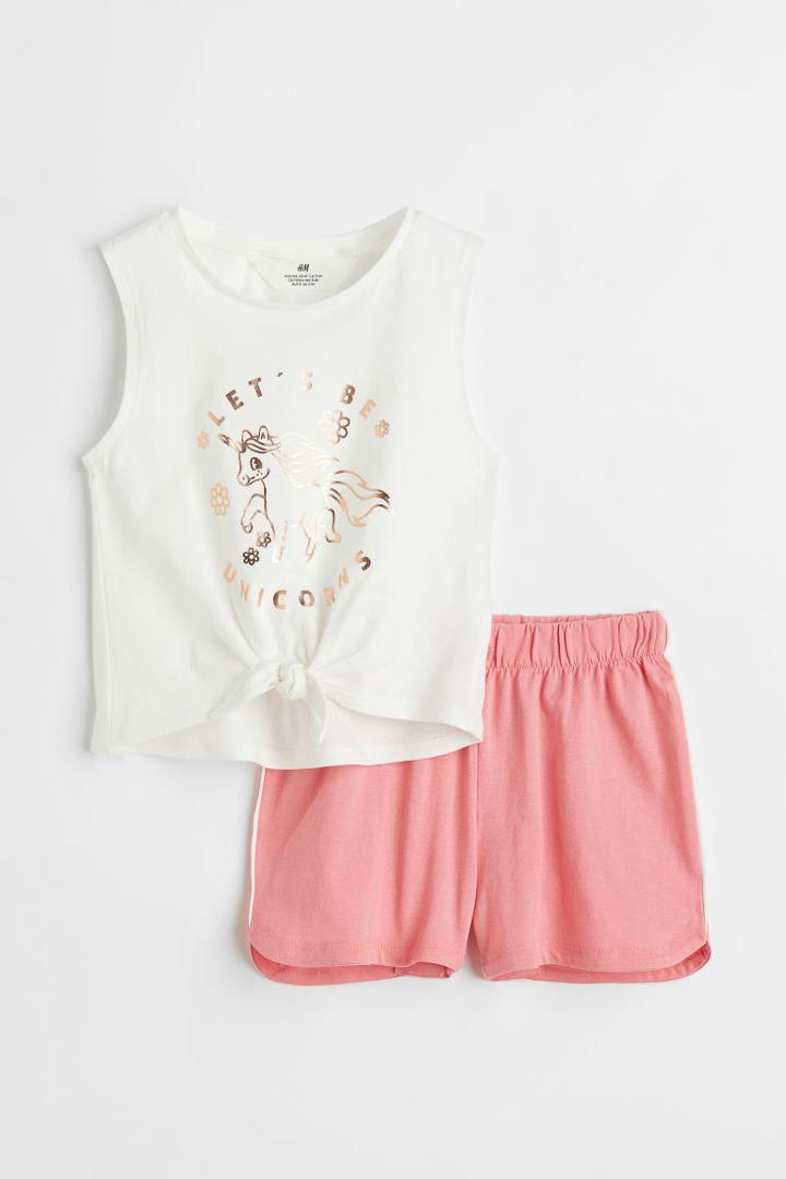 H & M - 2-piece Cotton Jersey Set - White