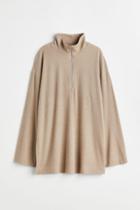 H & M - Ribbed Half-zip Top - Brown