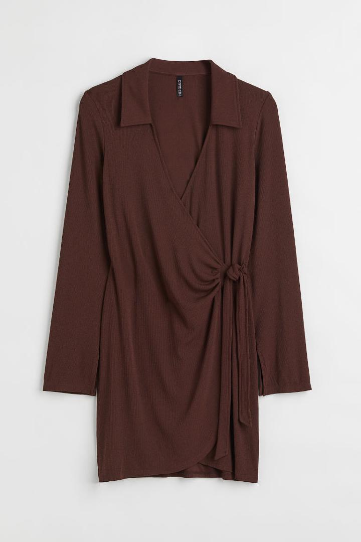 H & M - H & M+ Wrap Dress With Collar - Brown