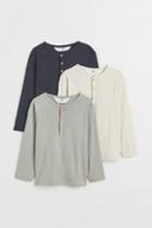 H & M - 3-pack Cotton Henley Shirts - Blue
