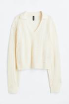 H & M - Collared Cable-knit Sweater - White